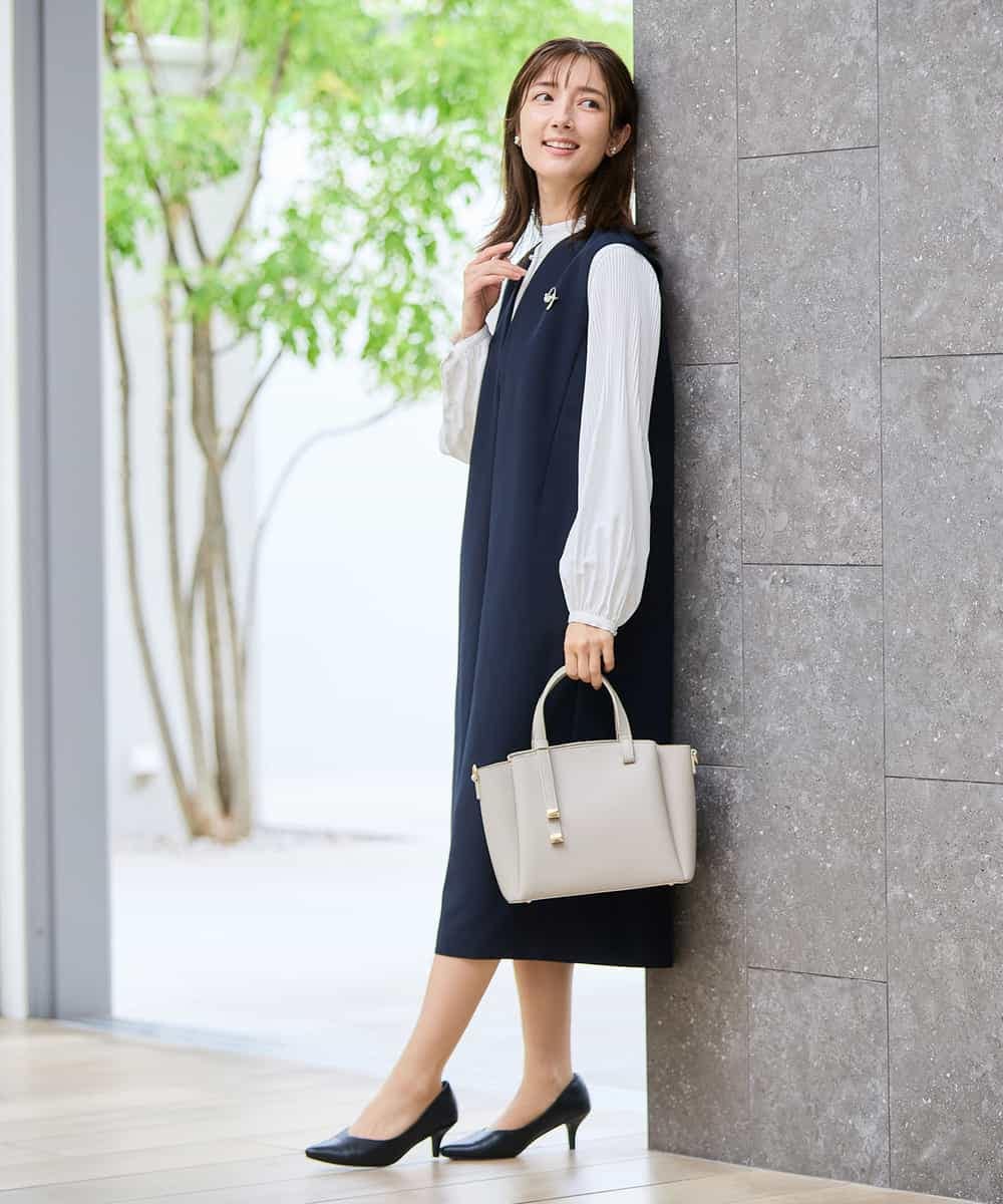 KBECD03089 a.v.v(アー・ヴェ・ヴェ) 【洗える/ストレッチ】ダブルクロスジャンパードレス ネイビー