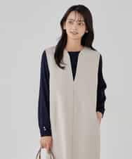 KBECD03089 a.v.v(アー・ヴェ・ヴェ) 【洗える/ストレッチ】ダブルクロスジャンパードレス ネイビー