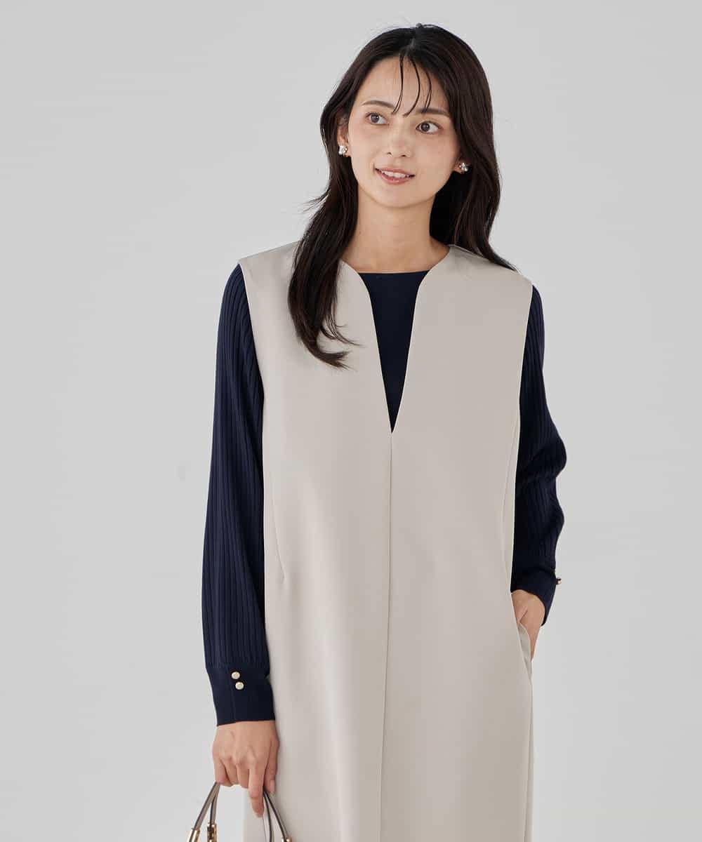 KBECD03089 a.v.v(アー・ヴェ・ヴェ) 【洗える/ストレッチ】ダブルクロスジャンパードレス ネイビー