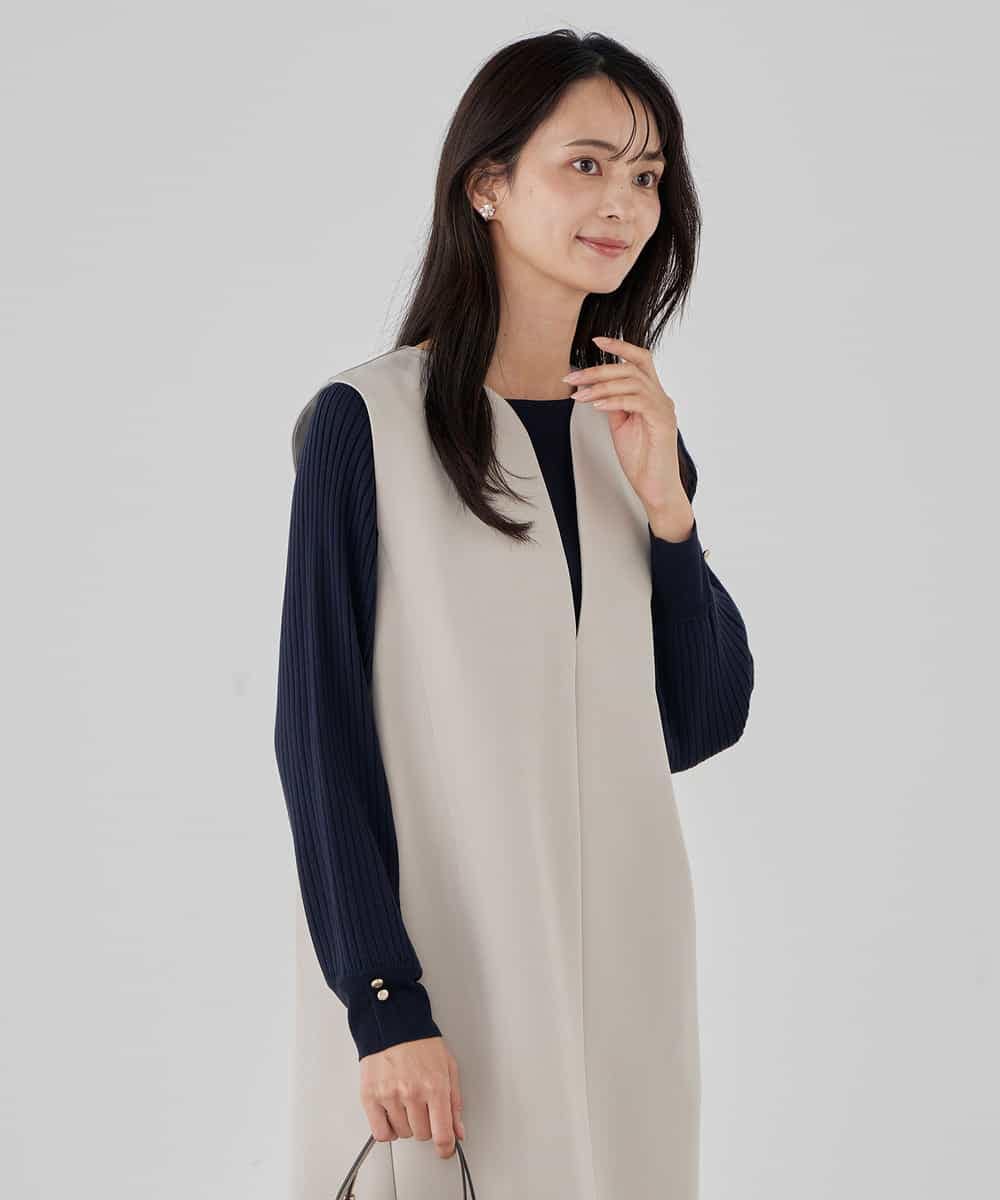 KBECD03089 a.v.v(アー・ヴェ・ヴェ) 【洗える/ストレッチ】ダブルクロスジャンパードレス ネイビー