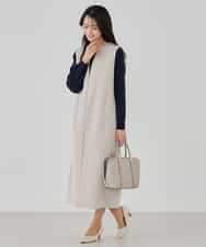 KBECD03089 a.v.v(アー・ヴェ・ヴェ) 【洗える/ストレッチ】ダブルクロスジャンパードレス ネイビー