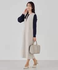 KBECD03089 a.v.v(アー・ヴェ・ヴェ) 【洗える/ストレッチ】ダブルクロスジャンパードレス ネイビー