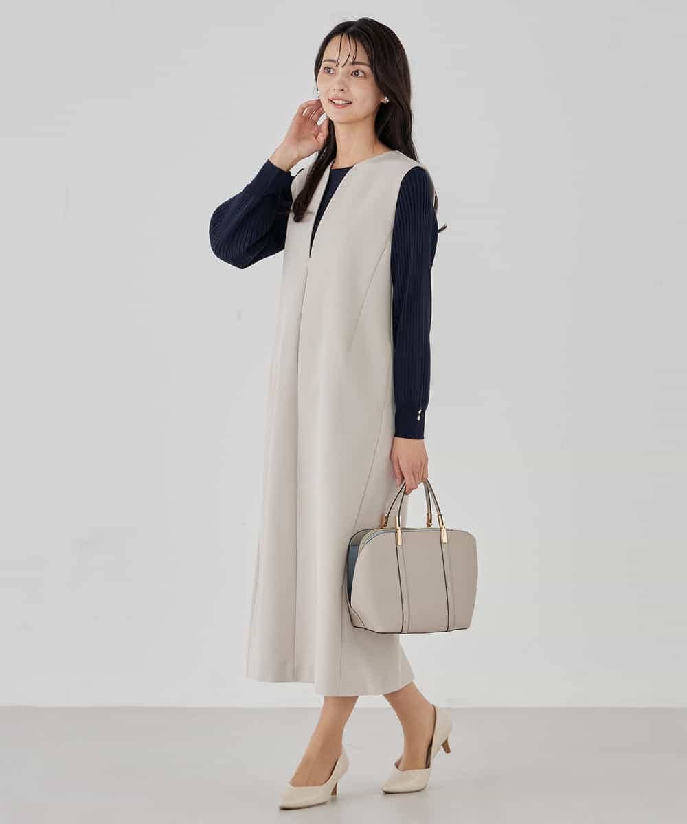 KBECD03089 a.v.v(アー・ヴェ・ヴェ) 【洗える/ストレッチ】ダブルクロスジャンパードレス ネイビー