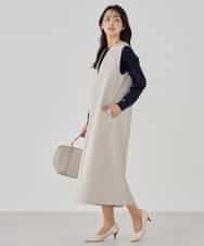 KBECD03089 a.v.v(アー・ヴェ・ヴェ) 【洗える/ストレッチ】ダブルクロスジャンパードレス ネイビー