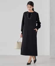 KBECD03089 a.v.v(アー・ヴェ・ヴェ) 【洗える/ストレッチ】ダブルクロスジャンパードレス ネイビー