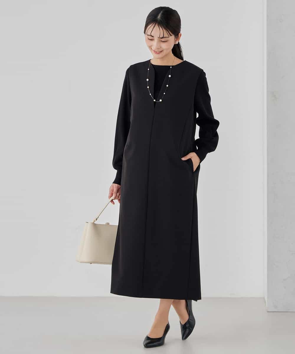 KBECD03089 a.v.v(アー・ヴェ・ヴェ) 【洗える/ストレッチ】ダブルクロスジャンパードレス ネイビー