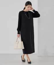 KBECD03089 a.v.v(アー・ヴェ・ヴェ) 【洗える/ストレッチ】ダブルクロスジャンパードレス ネイビー