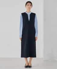 KBECD03089 a.v.v(アー・ヴェ・ヴェ) 【洗える/ストレッチ】ダブルクロスジャンパードレス ネイビー