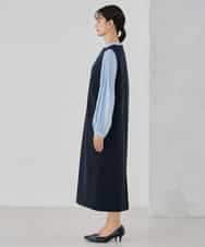 KBECD03089 a.v.v(アー・ヴェ・ヴェ) 【洗える/ストレッチ】ダブルクロスジャンパードレス ネイビー