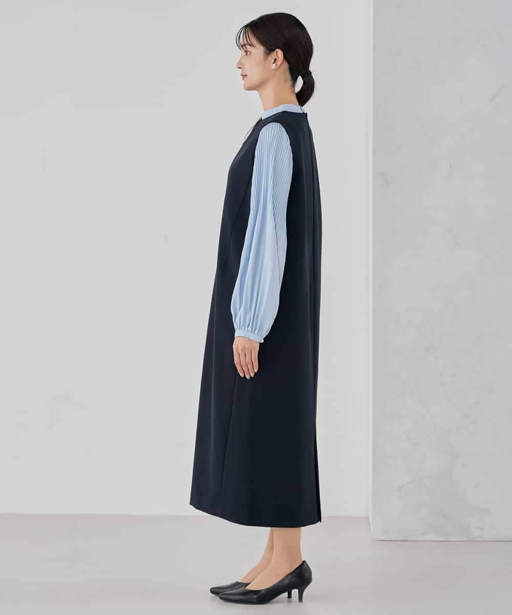 KBECD03089 a.v.v(アー・ヴェ・ヴェ) 【洗える/ストレッチ】ダブルクロスジャンパードレス ネイビー