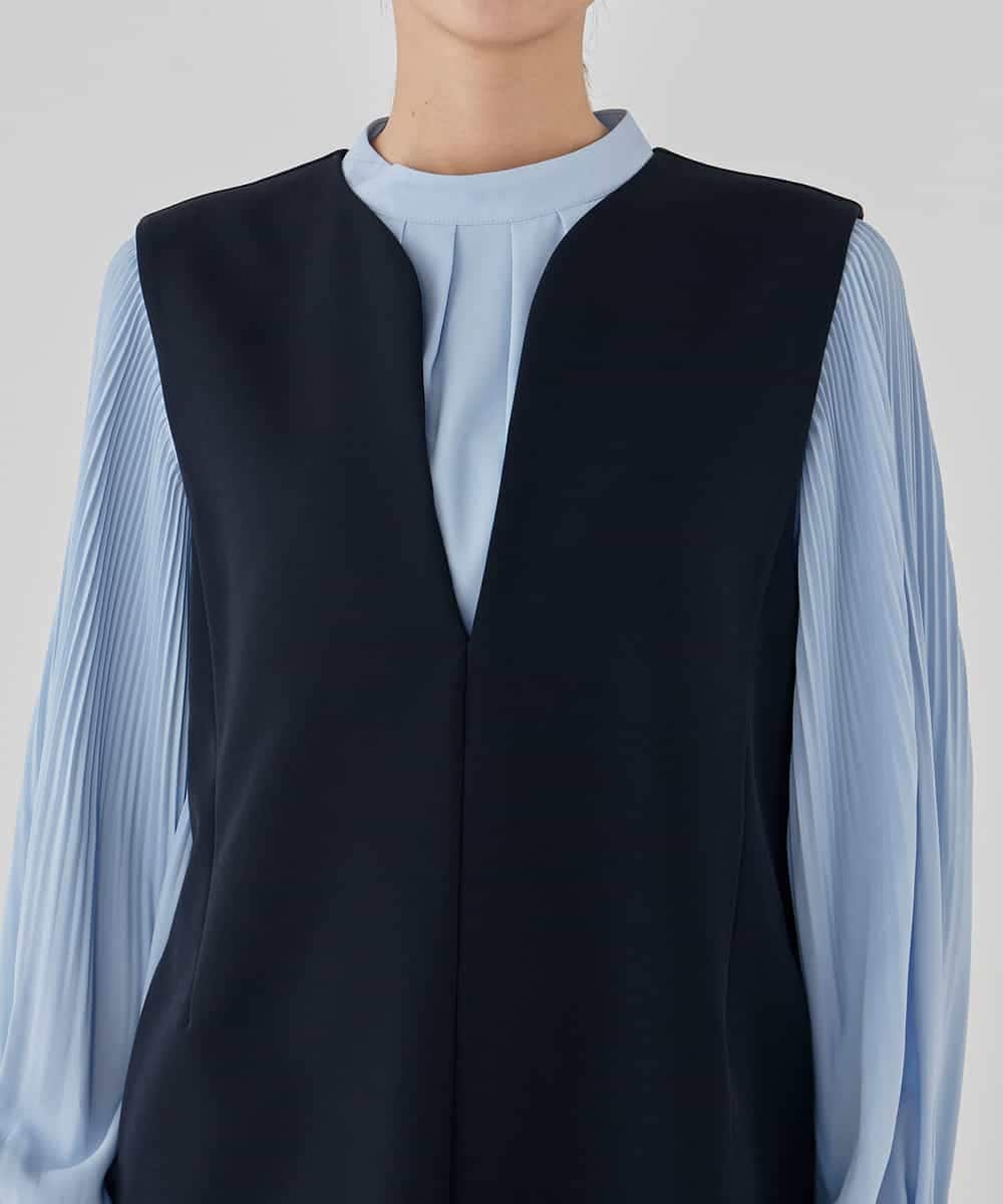 KBECD03089 a.v.v(アー・ヴェ・ヴェ) 【洗える/ストレッチ】ダブルクロスジャンパードレス ネイビー