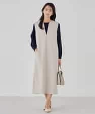 KBECD03089 a.v.v(アー・ヴェ・ヴェ) 【洗える/ストレッチ】ダブルクロスジャンパードレス グレージュ