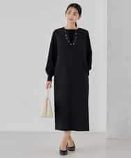 KBECD03089 a.v.v(アー・ヴェ・ヴェ) 【洗える/ストレッチ】ダブルクロスジャンパードレス ブラック