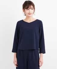 KBEEG08079 a.v.v(アー・ヴェ・ヴェ) 【2点セット】カフススリーブブラウスｘガウチョパンツ[WEB限定サイズ] ネイビー