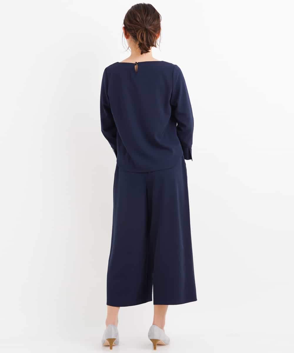 KBEEG08079 a.v.v(アー・ヴェ・ヴェ) 【2点セット】カフススリーブブラウスｘガウチョパンツ[WEB限定サイズ] ネイビー