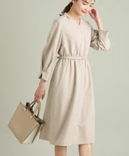 KBEFT20099 a.v.v(アー・ヴェ・ヴェ) 【UVカット/洗える】麻調ストレッチベルテッドワンピース【麻調シリーズ】 ベージュ
