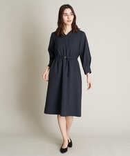 KBEFT20099 a.v.v(アー・ヴェ・ヴェ) 【UVカット/洗える】麻調ストレッチベルテッドワンピース【麻調シリーズ】 ライトグレー