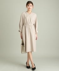 KBEFT20099 a.v.v(アー・ヴェ・ヴェ) 【UVカット/洗える】麻調ストレッチベルテッドワンピース【麻調シリーズ】 ライトグレー