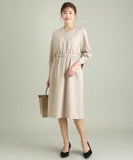 KBEFT20099 a.v.v(アー・ヴェ・ヴェ) 【UVカット/洗える】麻調ストレッチベルテッドワンピース【麻調シリーズ】 ライトグレー