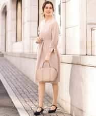 KBEFT20099 a.v.v(アー・ヴェ・ヴェ) 【UVカット/洗える】麻調ストレッチベルテッドワンピース【麻調シリーズ】 ライトグレー