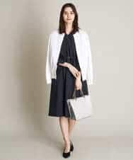 KBEFT20099 a.v.v(アー・ヴェ・ヴェ) 【UVカット/洗える】麻調ストレッチベルテッドワンピース【麻調シリーズ】 ライトグレー