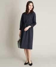 KBEFT20099 a.v.v(アー・ヴェ・ヴェ) 【UVカット/洗える】麻調ストレッチベルテッドワンピース【麻調シリーズ】 ライトグレー
