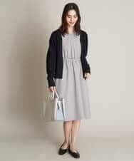 KBEFT20099 a.v.v(アー・ヴェ・ヴェ) 【UVカット/洗える】麻調ストレッチベルテッドワンピース【麻調シリーズ】 ライトグレー