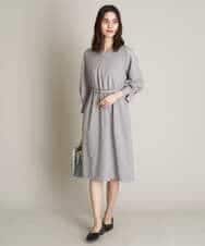 KBEFT20099 a.v.v(アー・ヴェ・ヴェ) 【UVカット/洗える】麻調ストレッチベルテッドワンピース【麻調シリーズ】 ライトグレー