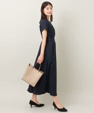 KBEHT13089 a.v.v(アー・ヴェ・ヴェ) 【洗える】ウエストマークフレアワンピース ネイビー