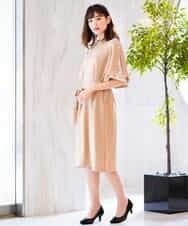 KBEKI04099 a.v.v(アー・ヴェ・ヴェ) 袖フレアサッシュサックワンピース ベージュ