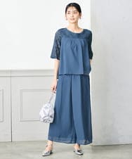 KBETC11149 a.v.v(アー・ヴェ・ヴェ) レースドッキングブラウスパンツセット ブルー