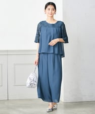 KBETC11149 a.v.v(アー・ヴェ・ヴェ) レースドッキングブラウスパンツセット ブルー