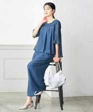 KBETC11149 a.v.v(アー・ヴェ・ヴェ) レースドッキングブラウスパンツセット ブルー