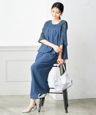 KBETC11149 a.v.v(アー・ヴェ・ヴェ) レースドッキングブラウスパンツセット ブルー