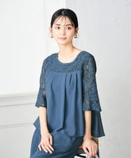 KBETC11149 a.v.v(アー・ヴェ・ヴェ) レースドッキングブラウスパンツセット ブルー