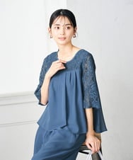 KBETC11149 a.v.v(アー・ヴェ・ヴェ) レースドッキングブラウスパンツセット ブルー