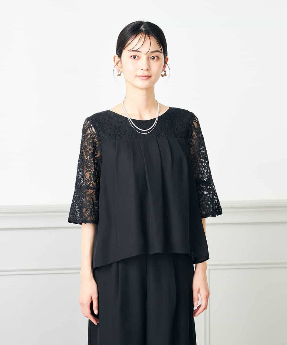 KBETC11149 a.v.v(アー・ヴェ・ヴェ) レースドッキングブラウスパンツセット ブルー