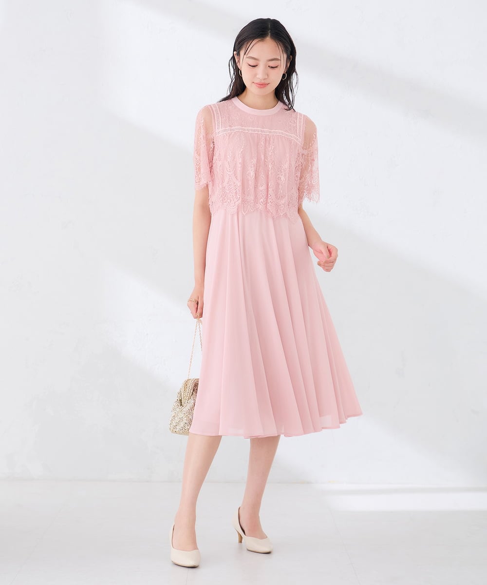 VALENTINO レースワンピース ピンク 半袖 結婚式/お呼ばれに】レースドッキングワンピース(ワンピース) | a.v.v