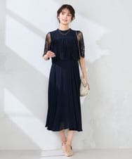 KBETF10159 a.v.v(アー・ヴェ・ヴェ) 【結婚式/お呼ばれに】レースドッキングワンピース ネイビー