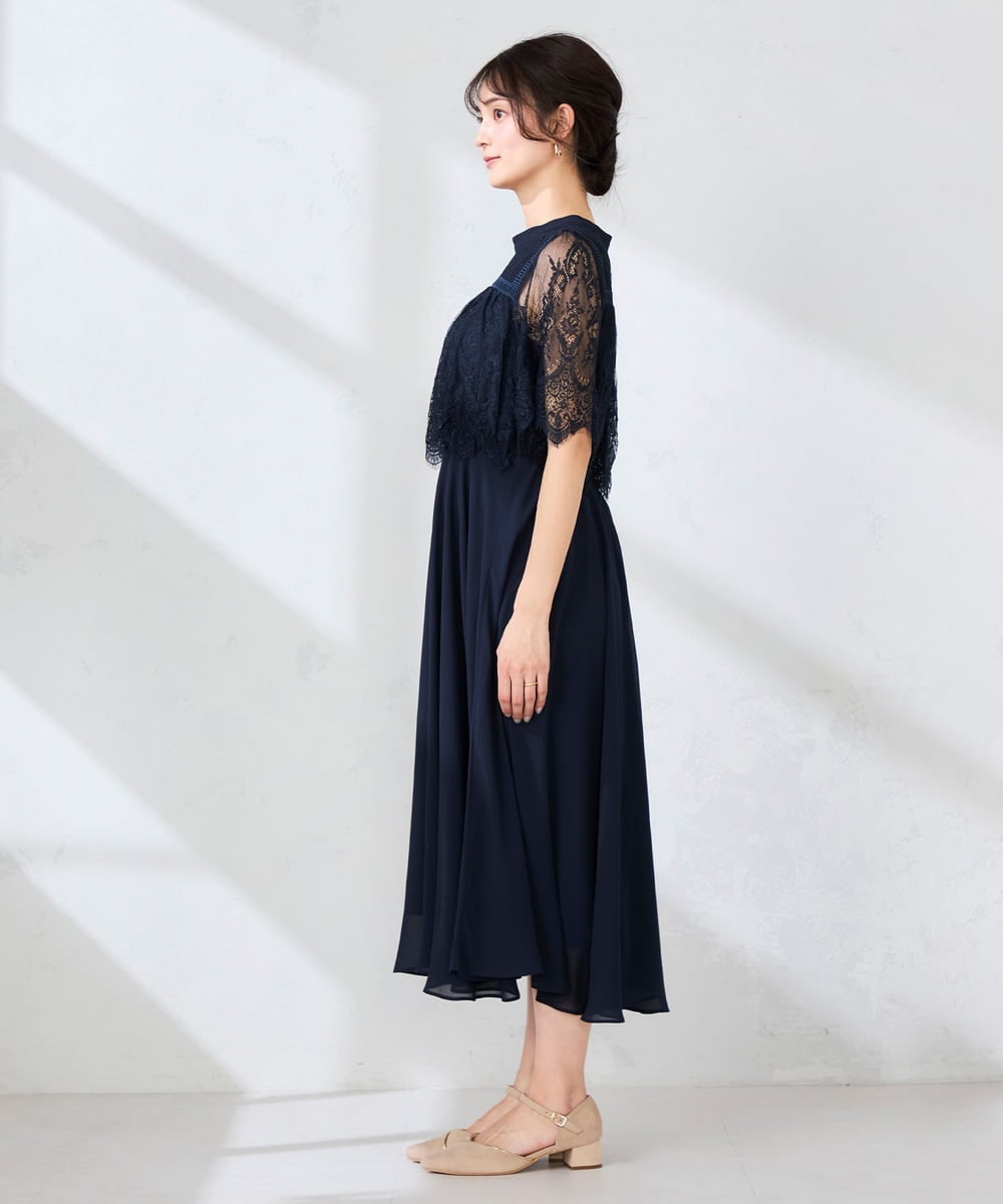 KBETF10159 a.v.v(アー・ヴェ・ヴェ) 【結婚式/お呼ばれに】レースドッキングワンピース ネイビー