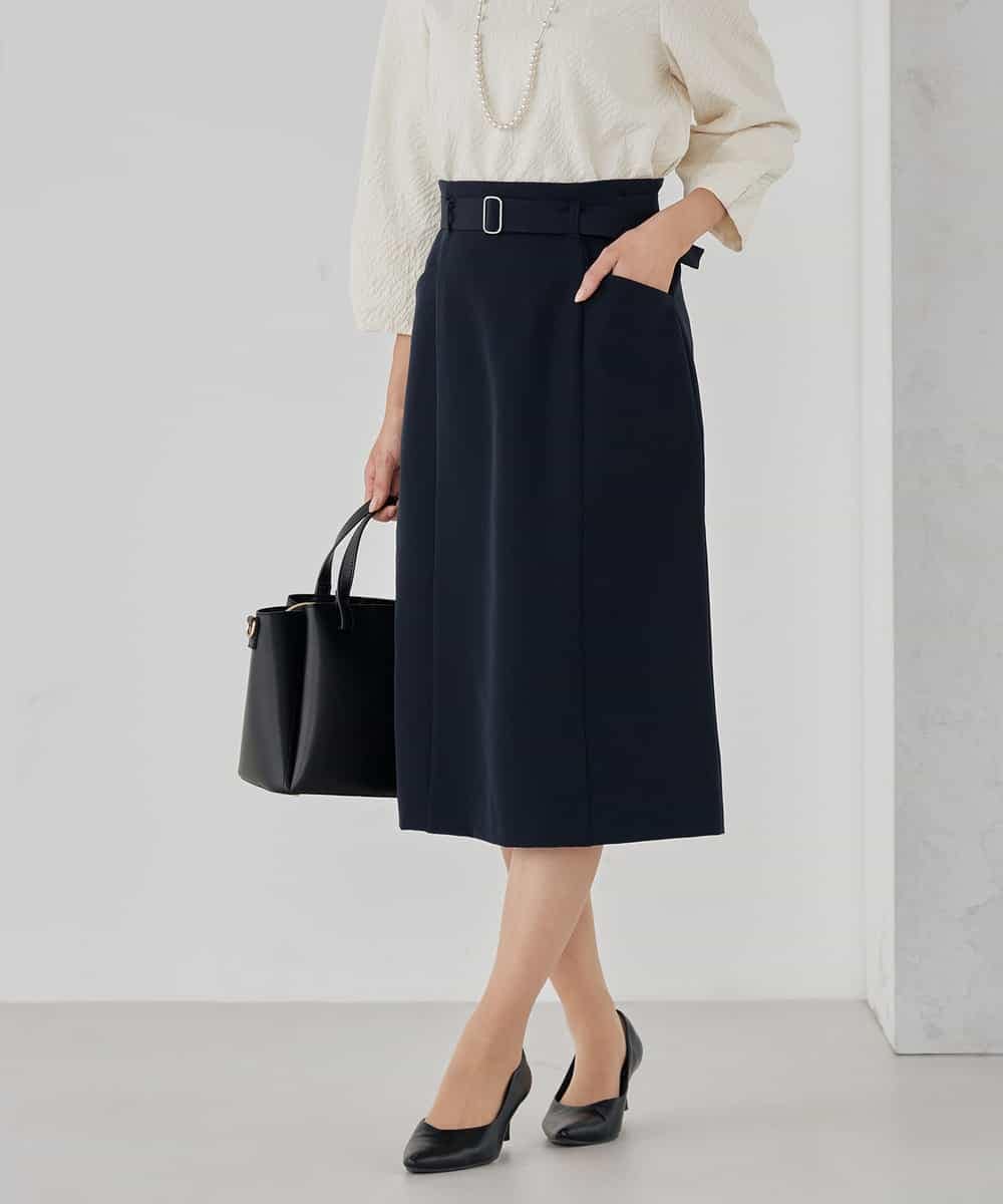 KBHCD01079 a.v.v(アー・ヴェ・ヴェ) 【洗える/ストレッチ/セットアップ対応】ダブルクロスタイトスカート ネイビー