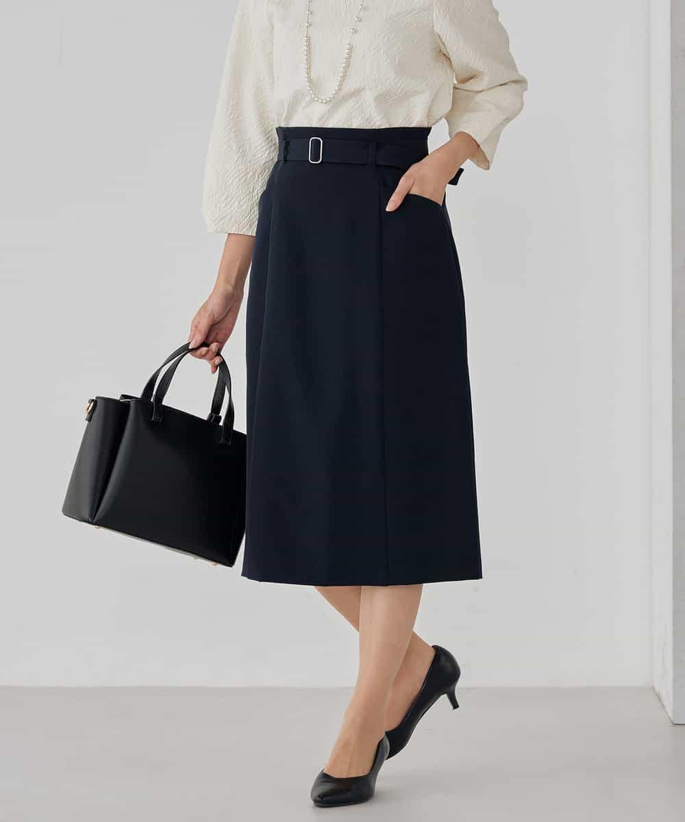 KBHCD01079 a.v.v(アー・ヴェ・ヴェ) 【洗える/ストレッチ/セットアップ対応】ダブルクロスタイトスカート ネイビー