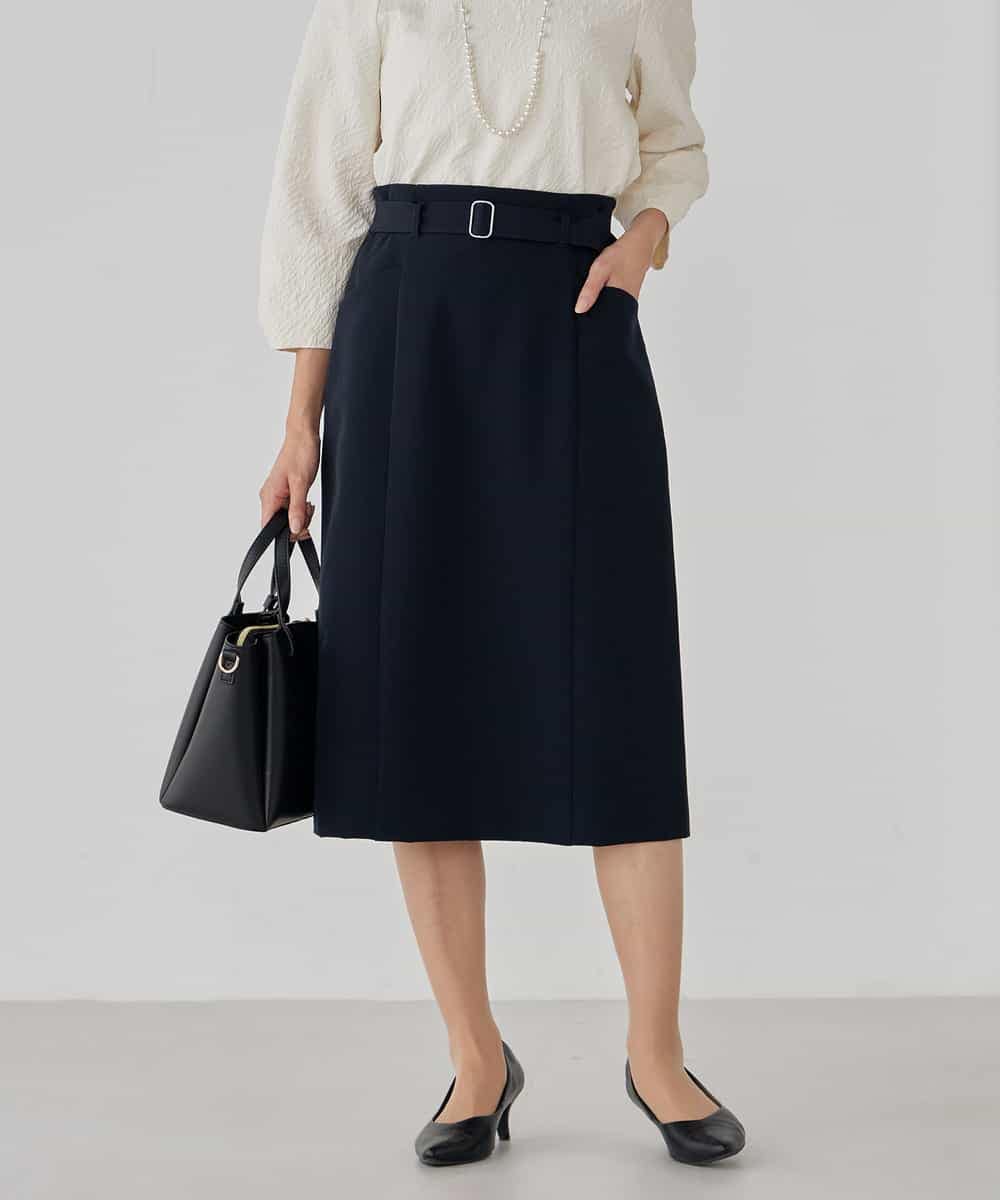 KBHCD01079 a.v.v(アー・ヴェ・ヴェ) 【洗える/ストレッチ/セットアップ対応】ダブルクロスタイトスカート ネイビー