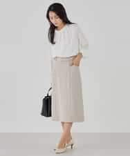 KBHCD01079 a.v.v(アー・ヴェ・ヴェ) 【洗える/ストレッチ/セットアップ対応】ダブルクロスタイトスカート ネイビー