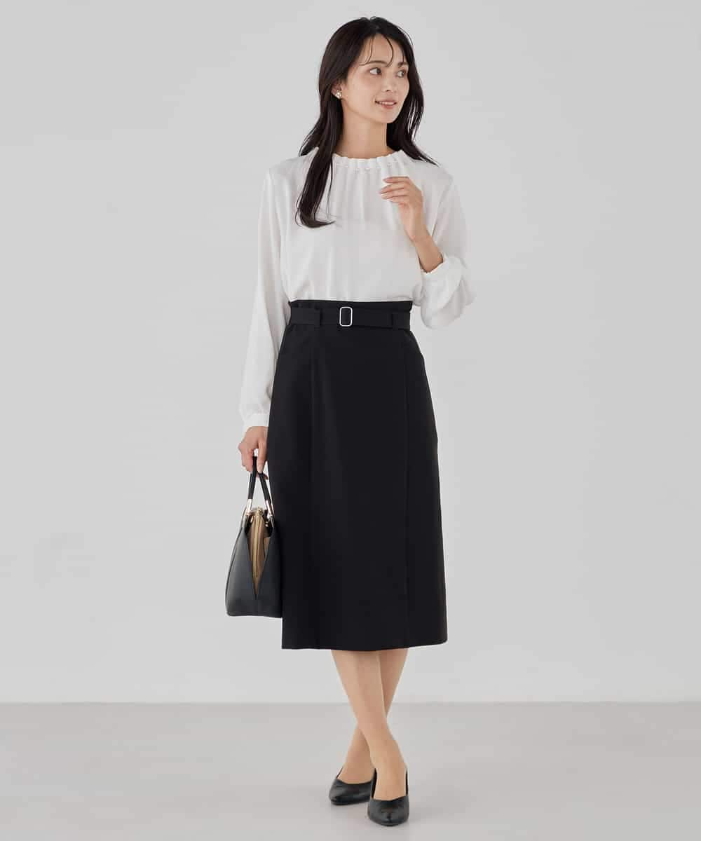 KBHCD01079 a.v.v(アー・ヴェ・ヴェ) 【洗える/ストレッチ/セットアップ対応】ダブルクロスタイトスカート ネイビー