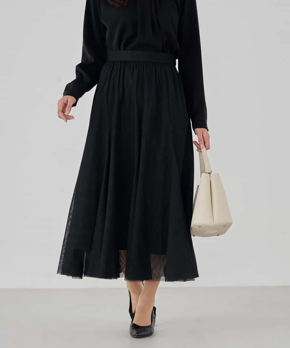 KBHCD02069 a.v.v(アー・ヴェ・ヴェ) 【洗える】チュールマーメイドスカート ブラック