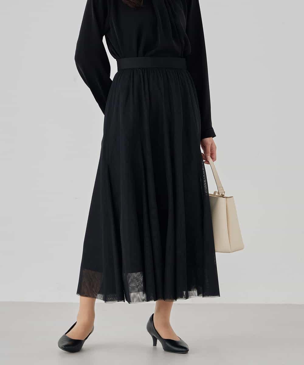 KBHCD02069 a.v.v(アー・ヴェ・ヴェ) 【洗える】チュールマーメイドスカート ブラック