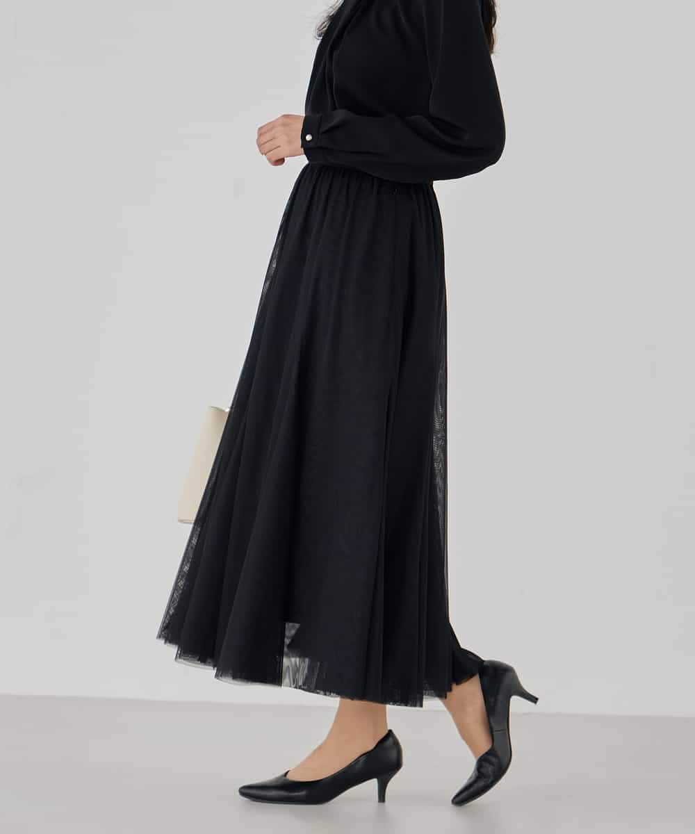 KBHCD02069 a.v.v(アー・ヴェ・ヴェ) 【洗える】チュールマーメイドスカート ブラック