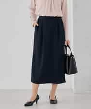 KBHCD03069 a.v.v(アー・ヴェ・ヴェ) サテンナロースカート【洗える/速乾/毛玉になりにくい/イージーケア】 ネイビー