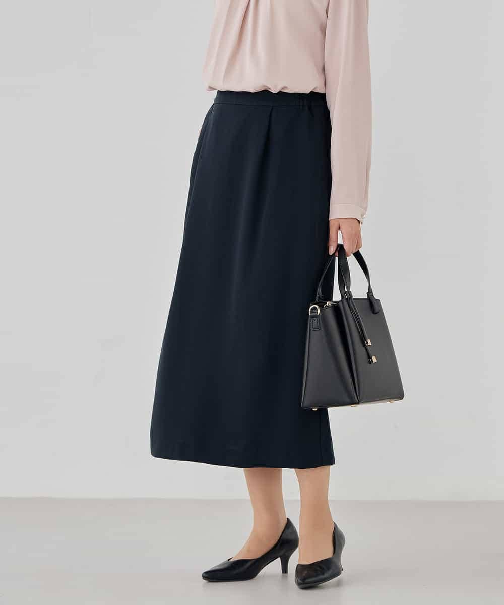 KBHCD03069 a.v.v(アー・ヴェ・ヴェ) サテンナロースカート【洗える/速乾/毛玉になりにくい/イージーケア】 ブラック